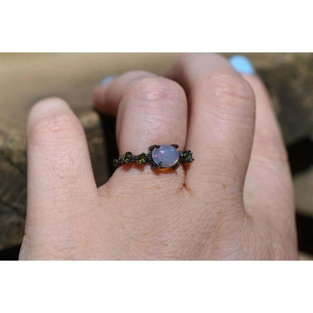 Peridot and opal engagement ring size 6.5 925 sterling silver